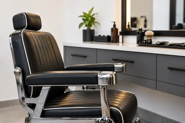 Cadeira de barbeiro clássica na Barbearia Vargas, Xaxim – Curitiba